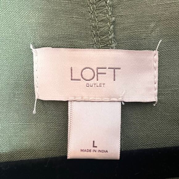 Linen Jacket Womens Large Olive Army Green Lagenlook Utility Blazer Fall Loft - Picture 5 of 9